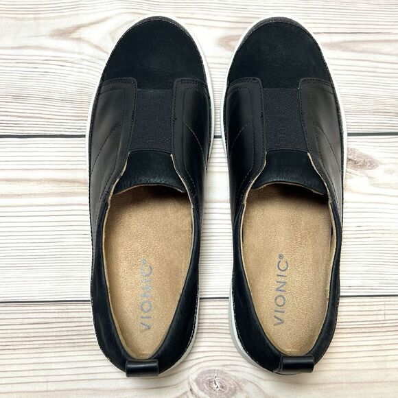 Vionic ZINAH Slip On Sneaker Womens 8 Black Leather Suede Casual Orthotic Shoes - Picture 4 of 15